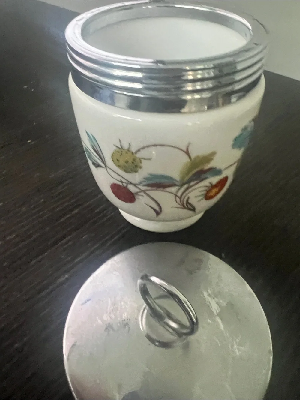 Royal Worcester Porcelain Egg Coddler/Strawberries/butterfly